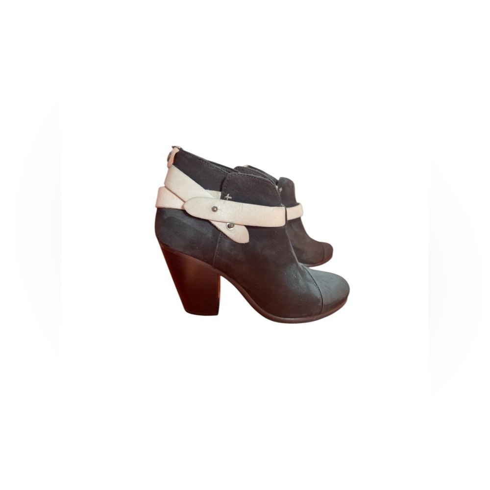 RAG & BONE Black 2 Tone NUBUCK Belted HARROW Ankle Boots Booties  37.5 Sz 7 $495